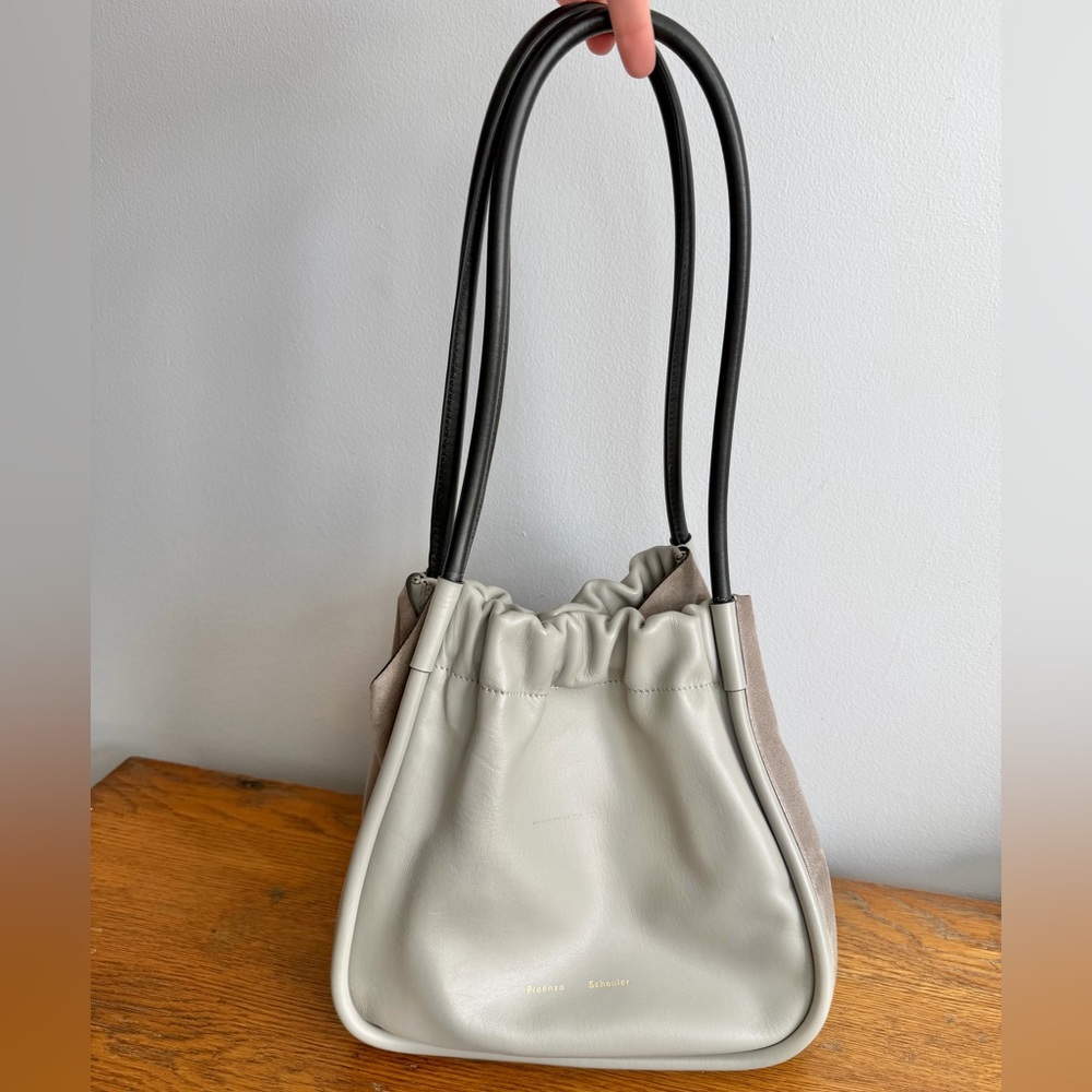 Proenza Schouler • Gray Large Ruched Tote Bag Leather Suede.